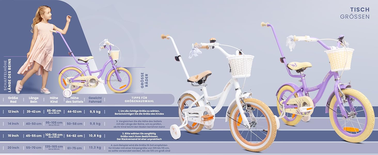 Велосипед Sun Baby Bicycle Flower, колеса на вибір, зі штангою, 2-6 років