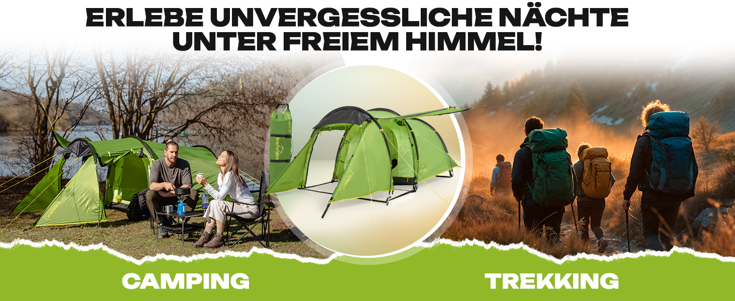 Намет Trailvista® Cevedale Zelt для 4 осіб: водонепроникний, легкий, швидко встановлюється, з тамбуром. Сімейний тунельний намет для кемпінгу, блакитний