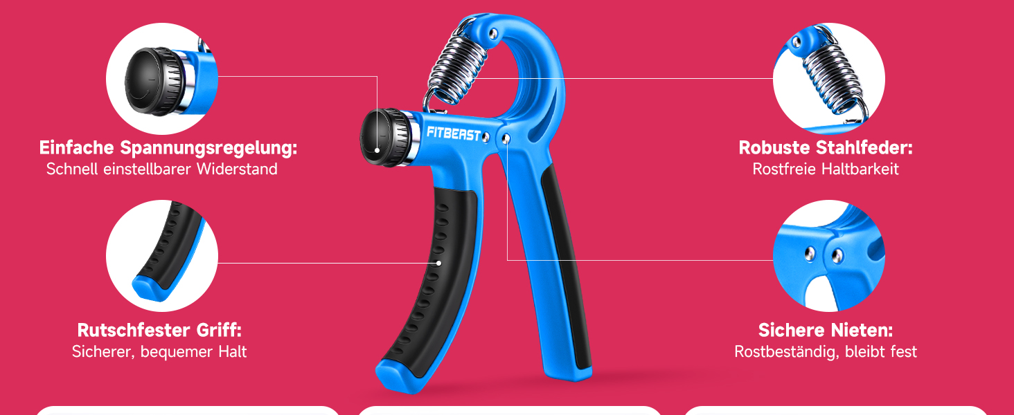 FitBeast Тренажер для рук та пальців, набір 5 шт. - регульований тренажер, тренажер для пальців, тренажер зап'ястя, кільце для тренувань та куля для зняття стресу (Світло-блакитний)