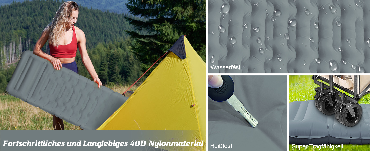 Ізомат FTSMTK самонадувна з помпою, 12 см товщина, для кемпінгу, ультралегка, компактна, надувна, спальний килимок для відпочинку на природі сірого кольору