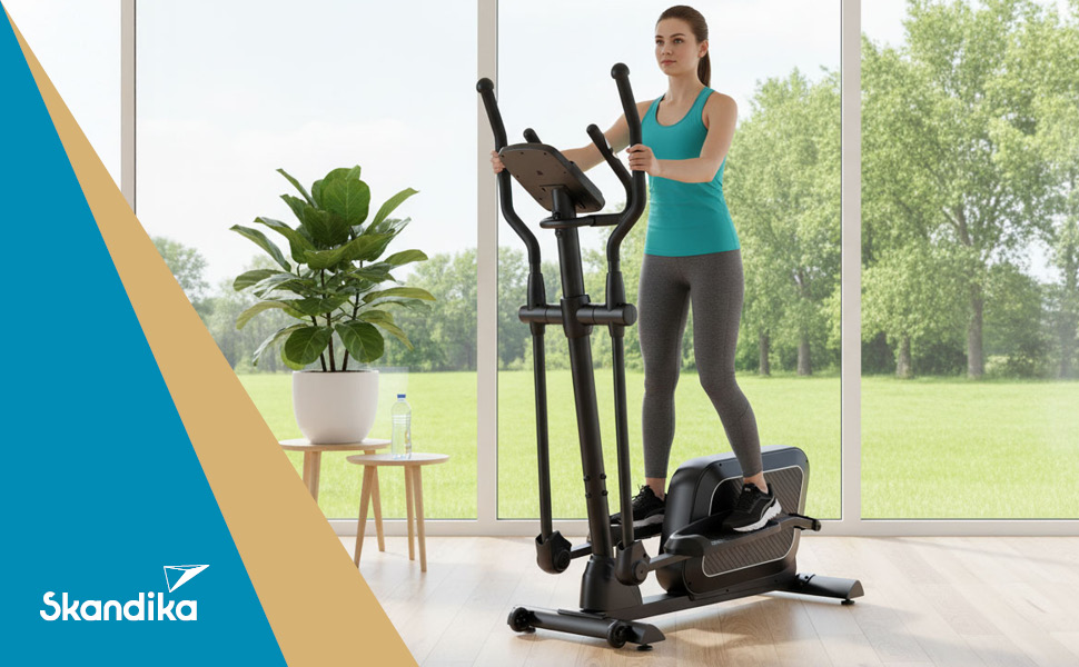 Еліптичний тренажер Skandika Crosstrainer Fint P8-R для дому: тихий, 32 рівні навантаження, 22 програми, до 120 кг, сумісність з Kinomap App, 8 кг маховик, фітнес та спорт