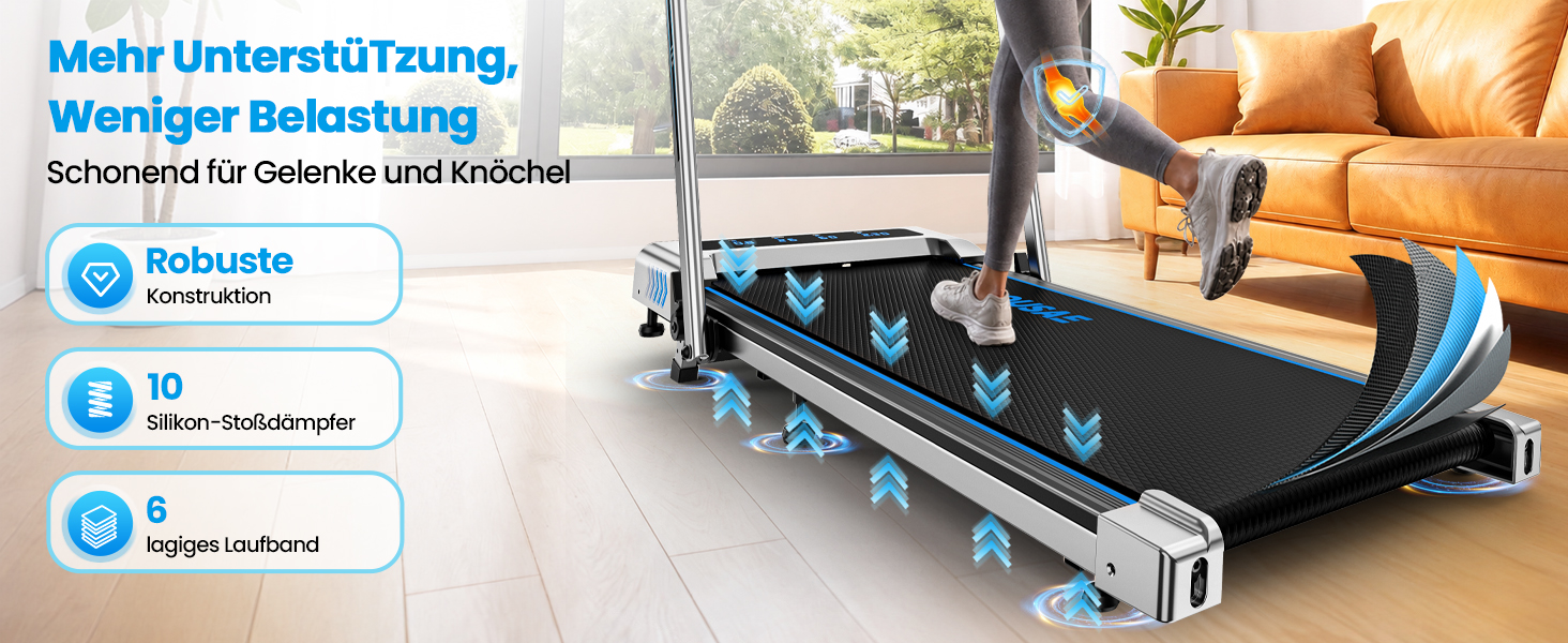 Бігова доріжка для дому 5 в 1 Walking Pad, складана з нахилом 10%, потужність 2.75HP, безщітковий мотор, LED-дисплей, керування через додаток, 12 програм, чорно-синя