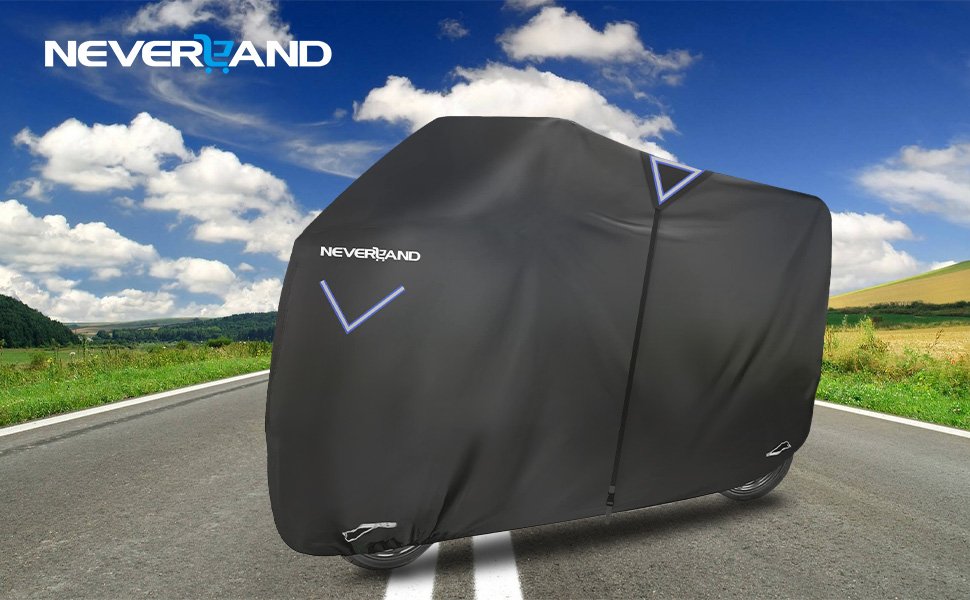Накладна для мотоцикла NEVERLAND Outdoor, 295x110x140 см, 300D, водовідштовхувальна, з отворами для замка, світловідбиваюча, чорна, для мотоцикла, мопеда, скутера, ролера (XXXL)
