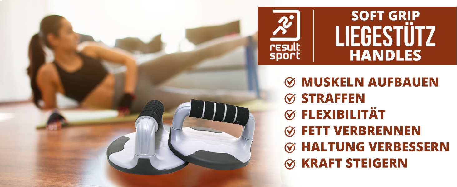 Стойка для віджимань ResultSport Power-Push-Up з м'якими ручками (чорний) для чоловіків та жінок, тренування грудей