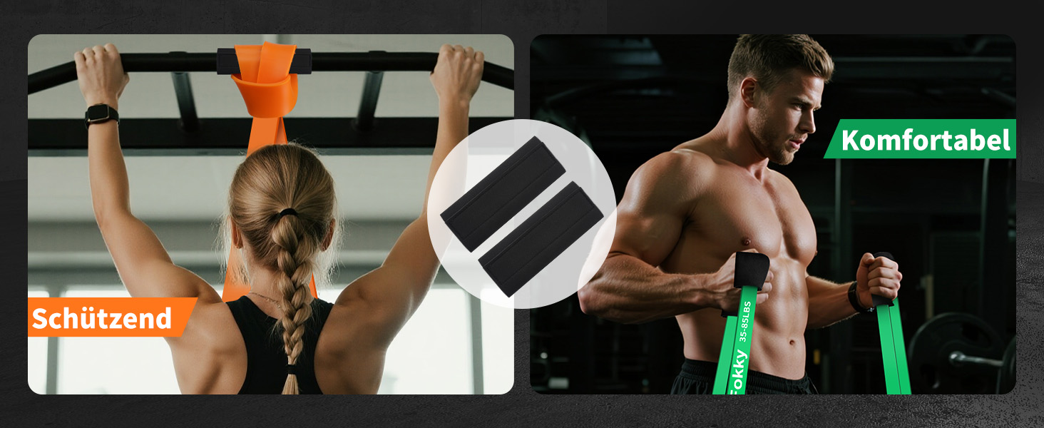 Набір фітнес-гумок Fokky Fitnessbänder - 5 шт., гумки для фітнесу з кріпленням для дверей та захисними накладками, для силових тренувань, розвитку м'язів, кросфіту. Кольори: червоний, чорний, фіолетовий, зелений, помаранчевий