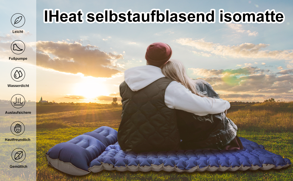 Каремат туристичний самонадувний iHEAT з насосом, ультралегкий, водонепроникний для кемпінгу, піших прогулянок, відпочинку на природі