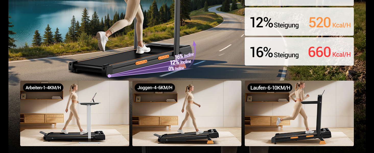 Бігова доріжка LONTEK складана для дому з нахилом, 10 км/год, 16%, LED-дисплей, пульт ДУ, 3.0 к.с., макс. навантаження 159 кг, чорна