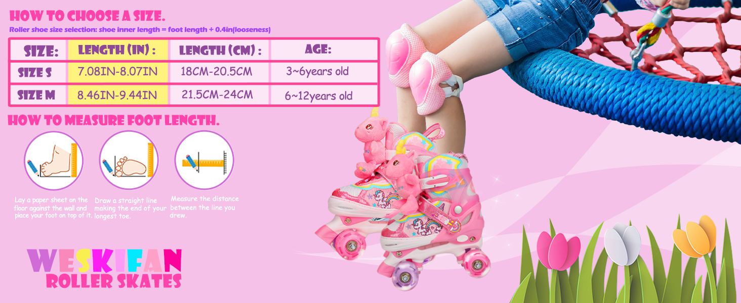 Дитячі ролики Kinder Einhorn для дівчаток, 4 розміри, регульовані, з підсвічуванням, ролики Quad для початківців, подарунок на Різдво/День народження (S(30~33), Рожевий)