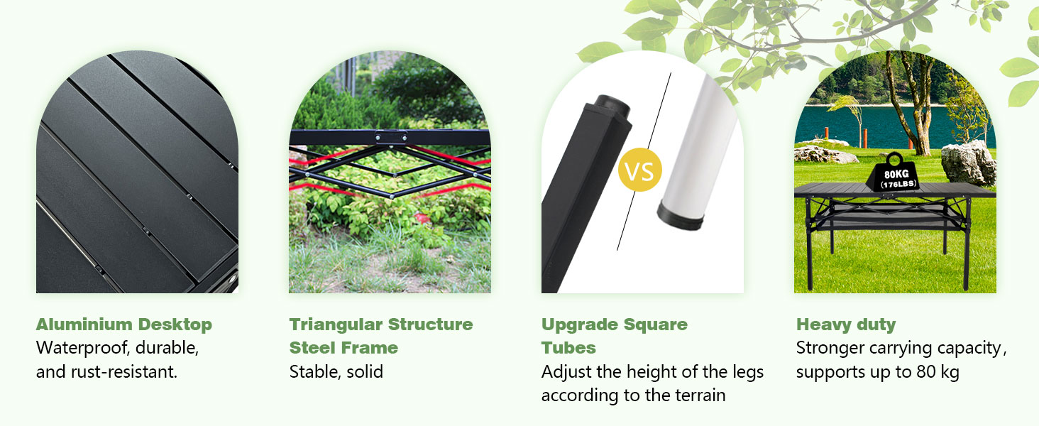 Розкладний туристичний стіл Poeopore для кемпінгу, 140x70x70 см, чорний, на 4-6 осіб