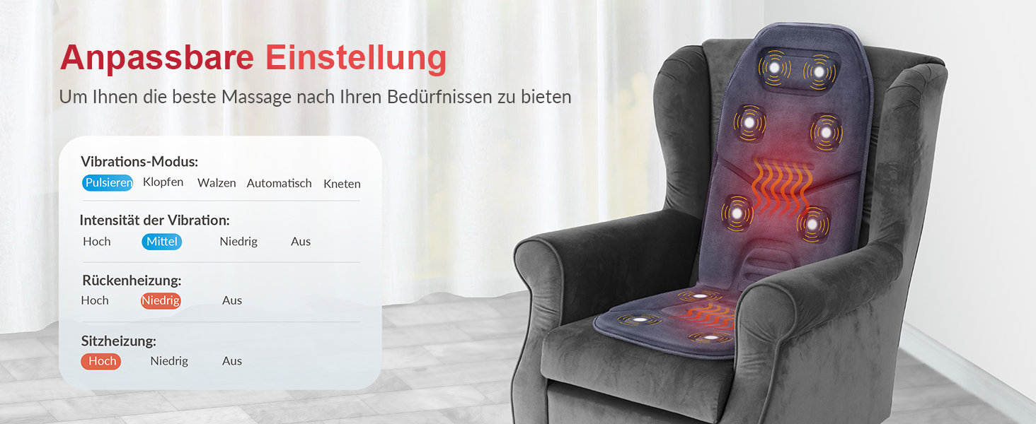 Масажне сидіння Comfier з підігрівом та вібрацією для спини та шиї, подушка для розслаблення, масажер для дому та офісу, подарунок для жінок (Блакитний)