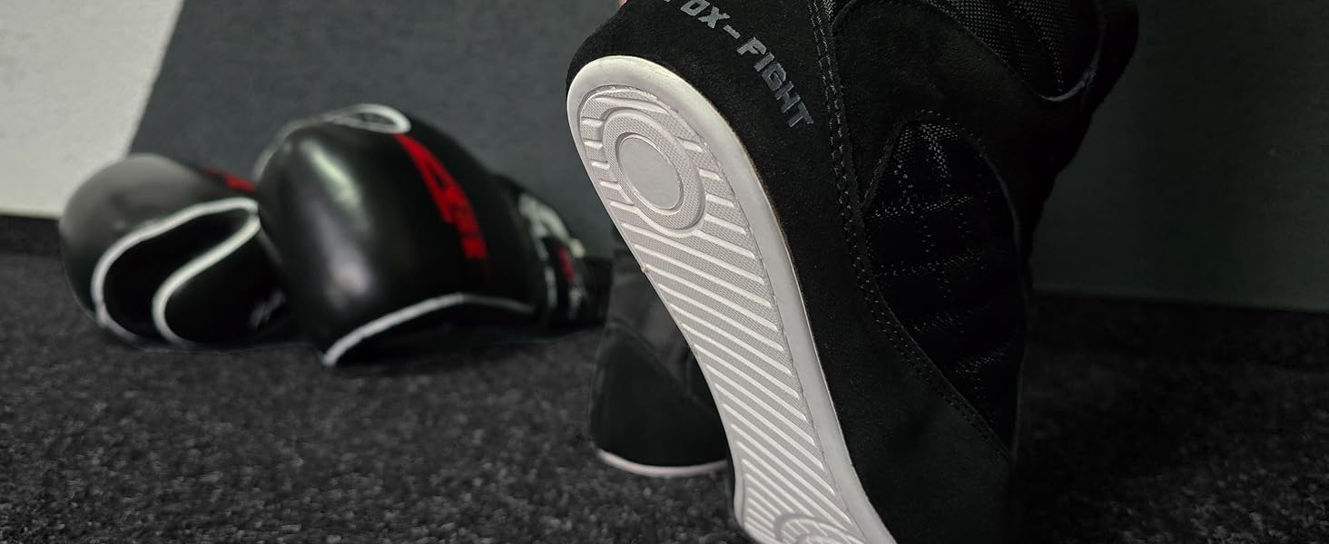 FOX-FIGHT Кросівки для бойових мистецтв | Для жінок та чоловіків | Дихаючі, гнучкі | Замша | Кросівки для боротьби | Атлетика, фітнес, бодібілдинг (44 EU, Чорний)