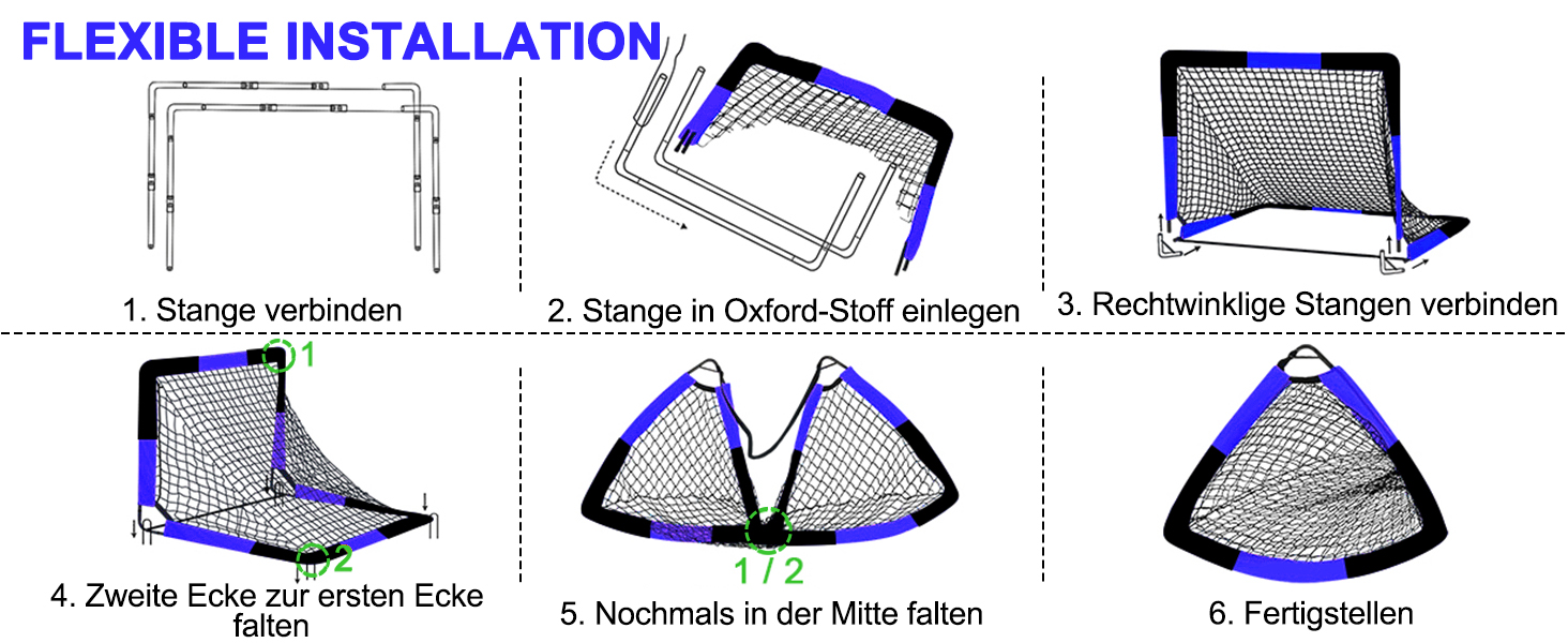 Дитячі ворота для футболу 2-в-1, 150 x 120 см, переносні та стабільні, з 5 цілями, 4 земляні кілочки та сумка, для саду, парку, пляжу (блакитні)