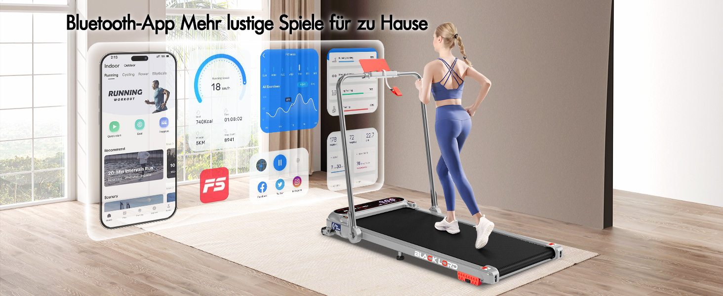 Електричний біговий тренажер BLACK LORD з нахилом 9%, 3.2 PS, Walking Pad 4-в-1 для дому та офісу, 12 програм, динамік, 140 кг