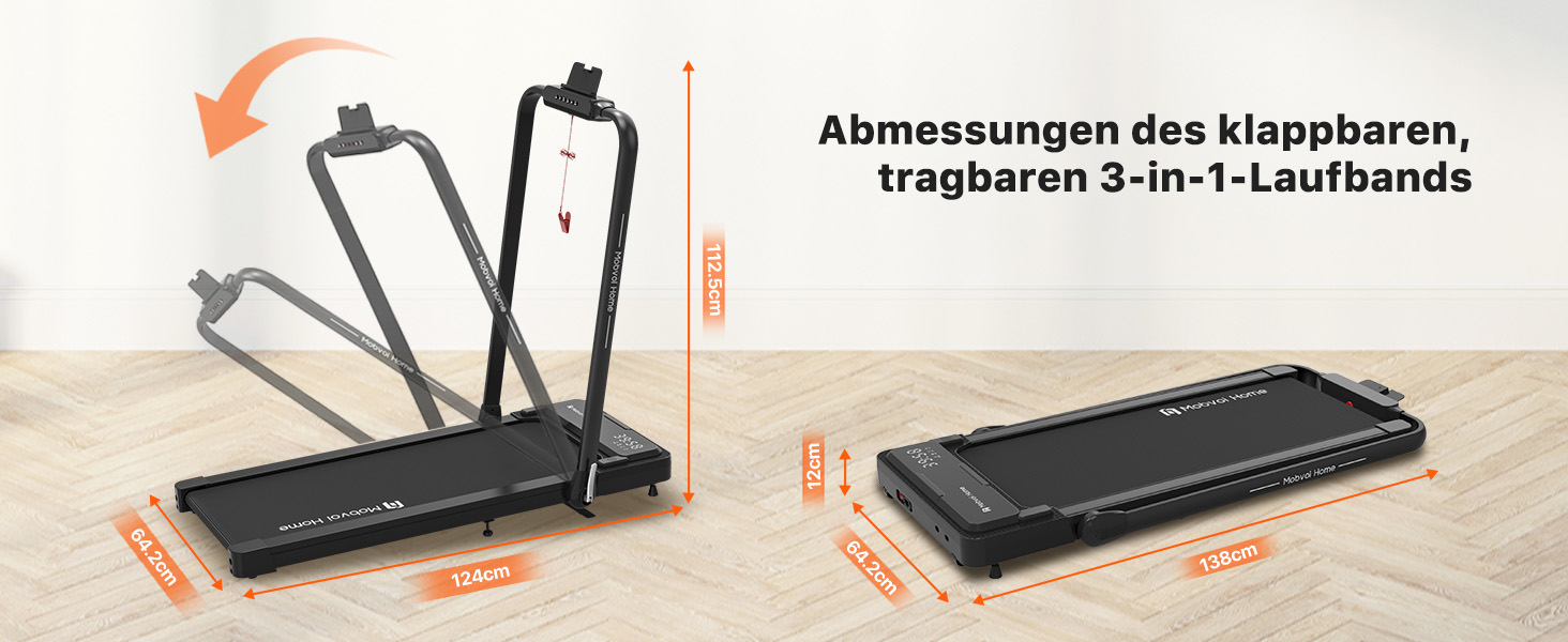Біговий тренажер Mobvoi Home Laufband Plus: Розумний AI 3-в-1, складний, 2.5 PS, LED-дисплей, динаміки, велика поверхня для бігу, додаток TicSports, до 120 кг, швидкість до 12 км/год, регулювання нахилу