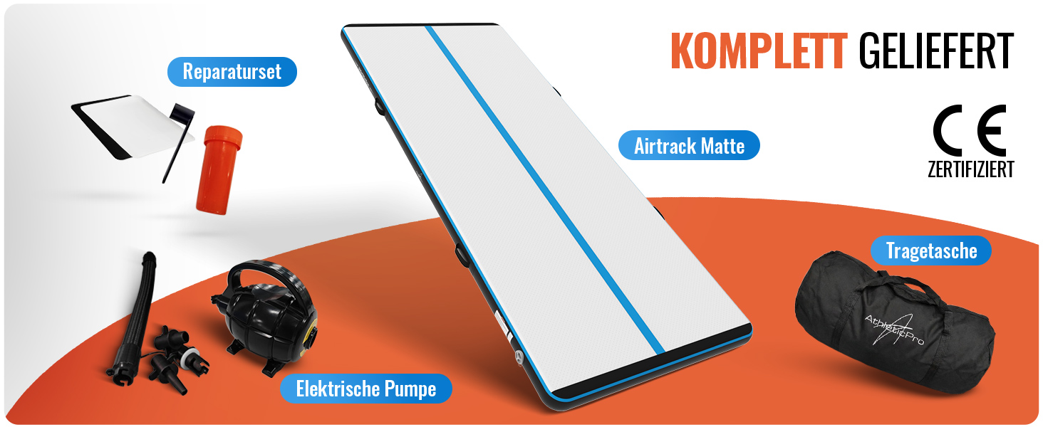 Airtrack мат для гімнастики надувний 3/4/5м, 120см, 10/20см, з електронасосом, ремонтним набором та сумкою 400x120x20см