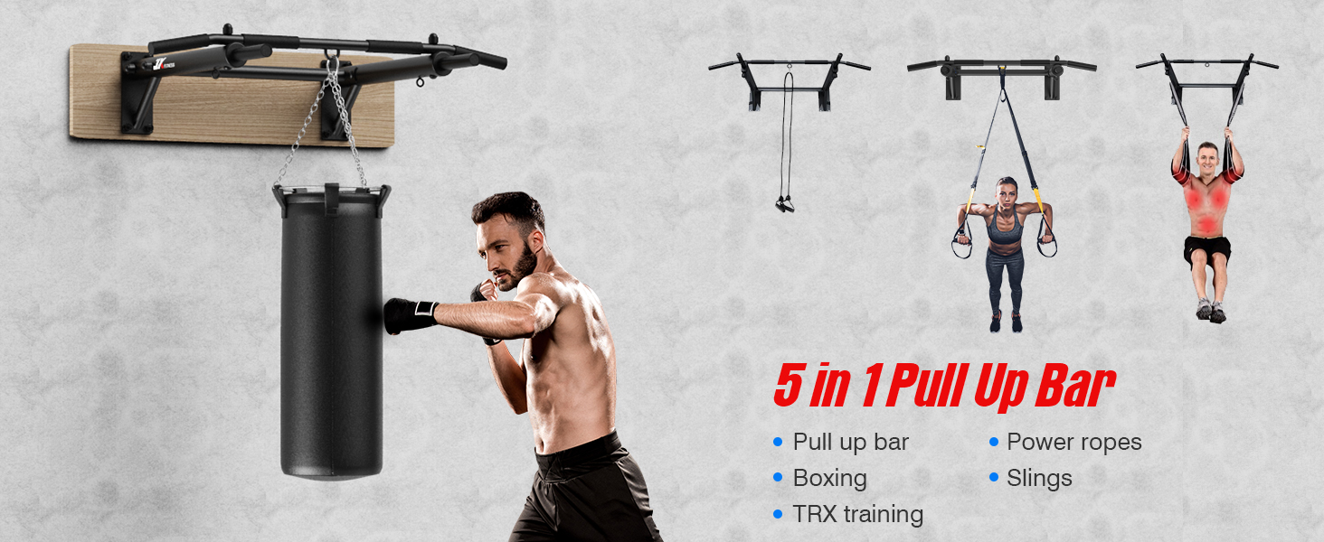 Штанга для підтягувань JX FITNESS на стіну: міцна сталева конструкція з 3 петлями для TRX, боксу та тренування пресу