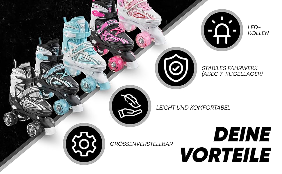 Дитячі ролики Apollo Super Quad X Pro з регулюванням розміру, LED, для дівчаток та хлопчиків, розмір 31-42 (35-38), блакитні