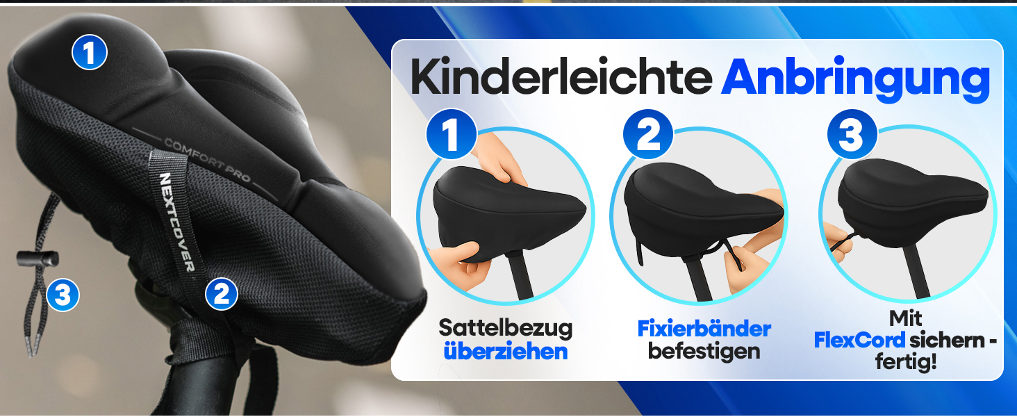 Накидка на сидіння велосипедного крісла Nextcover® CoverPro з Memory Foam 4.0 - ергономічна гелева накладка на велосипедне сидіння, м'яка накидка, підходить для дамських та чоловічих велосипедів Trekking