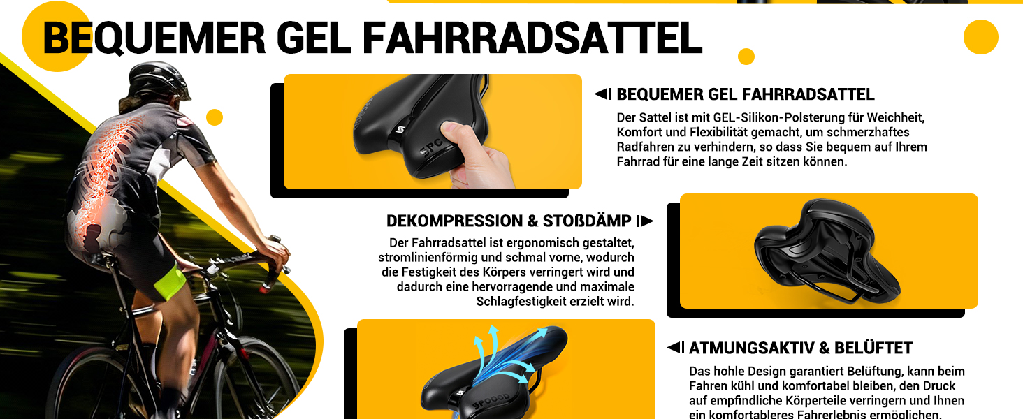 Зручний велосипедний сідло для чоловіків та жінок: широке, м'яке, гелеве, ергономічне. Підходить для MTB, Trekking, шосе, велотренажера, E-Bike. 27x16 см
