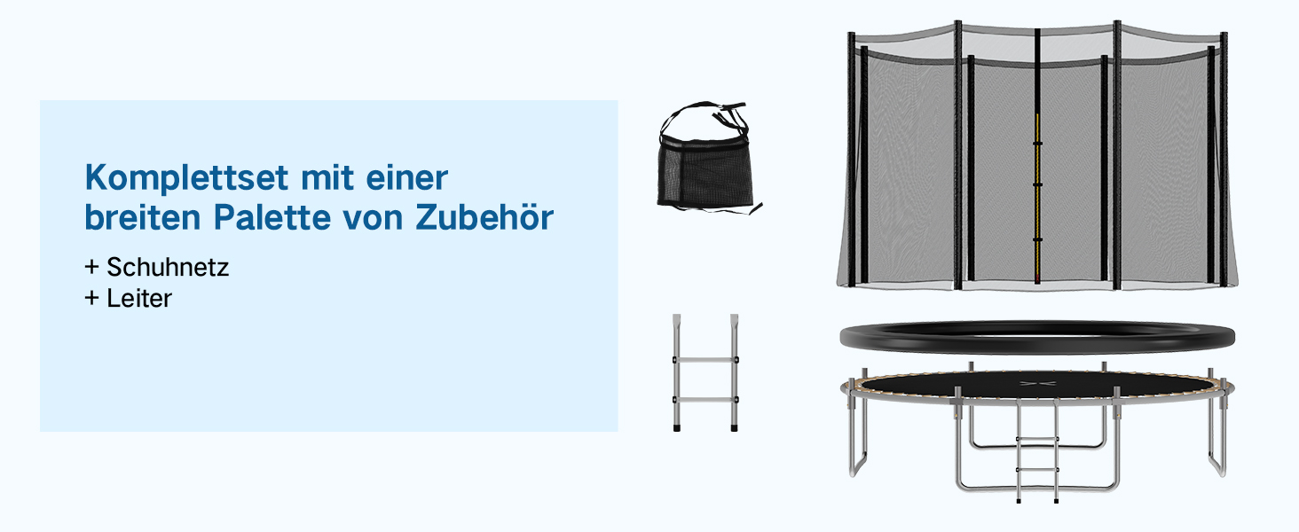 Трамплін Devoko для саду: Ø 183-427 см, комплект з сіткою, драбиною та захистом, сертифікат GS