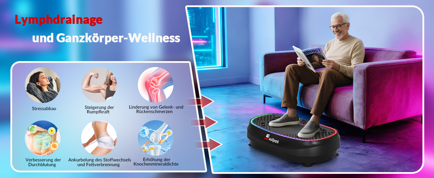 Вібраційна платформа для дому: 199 швидкостей, 6+1 режими, 200W двигун, LED-підсвітка, чорний колір