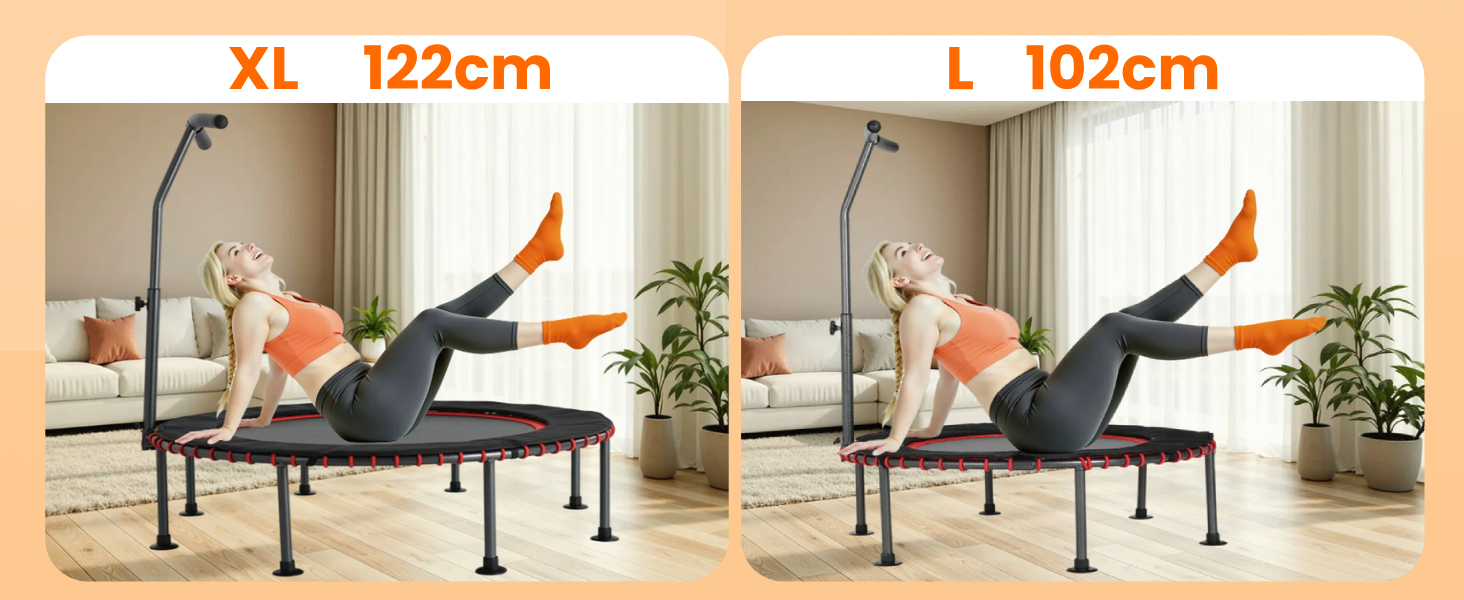 Трамплін для фітнесу LIFERUN для дому | Діаметр 102/122 см | Макс. вага 150 кг | З бортиком та ручками | Без монтажу | Для дітей та дорослих