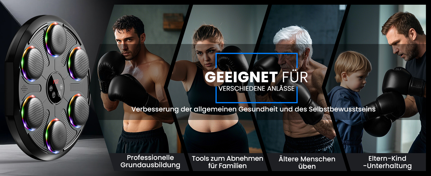 Музична боксерська машина з LED-підсвіткою та Bluetooth, 12 швидкостей та режимів, для дорослих та дітей, чорна