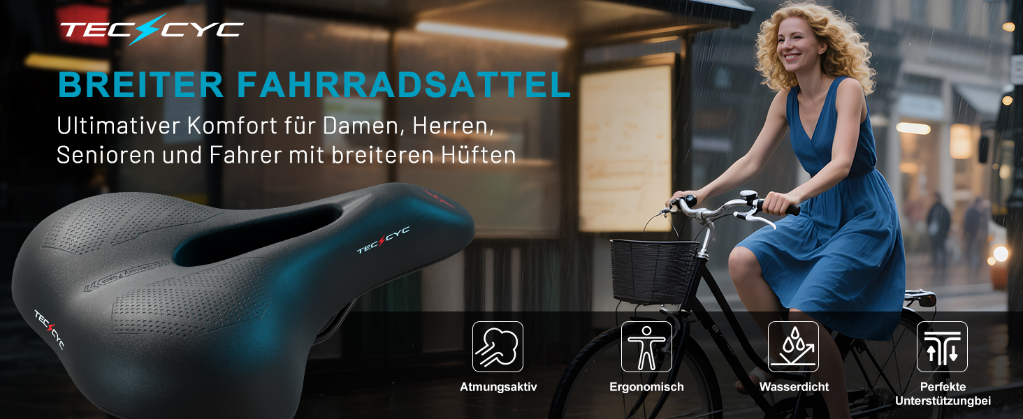Велосипедне сідло TECHCYC з Memory Foam: комфортне, дихаюче, амортизуюче. Ергономічне сідло з підвіскою для чоловіків та жінок, 3 варіанти виконання (City)