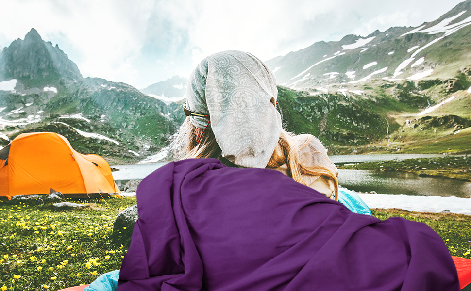 Спальний мішок туристичний, ультралегкий, 2в1, з мікрофібри, для подорожей, рюкзаків, готелів, зелений (фіолетовий)