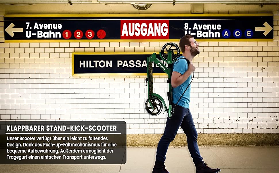 Міський ролер Hurtle Roller Kinder 10 років – складний, регульований по висоті 84–98 см, самокат для дітей та дорослих зі стійкою, з ремінком, до 100 кг, камуфляж