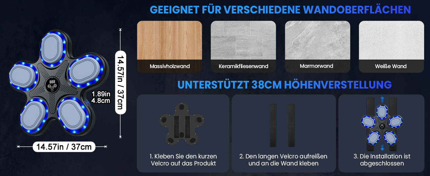 Музична бокс-машина IERAKOR з Bluetooth, 9 швидкостей та режимів, світлові та звукові ефекти, LCD-дисплей, чорний колір