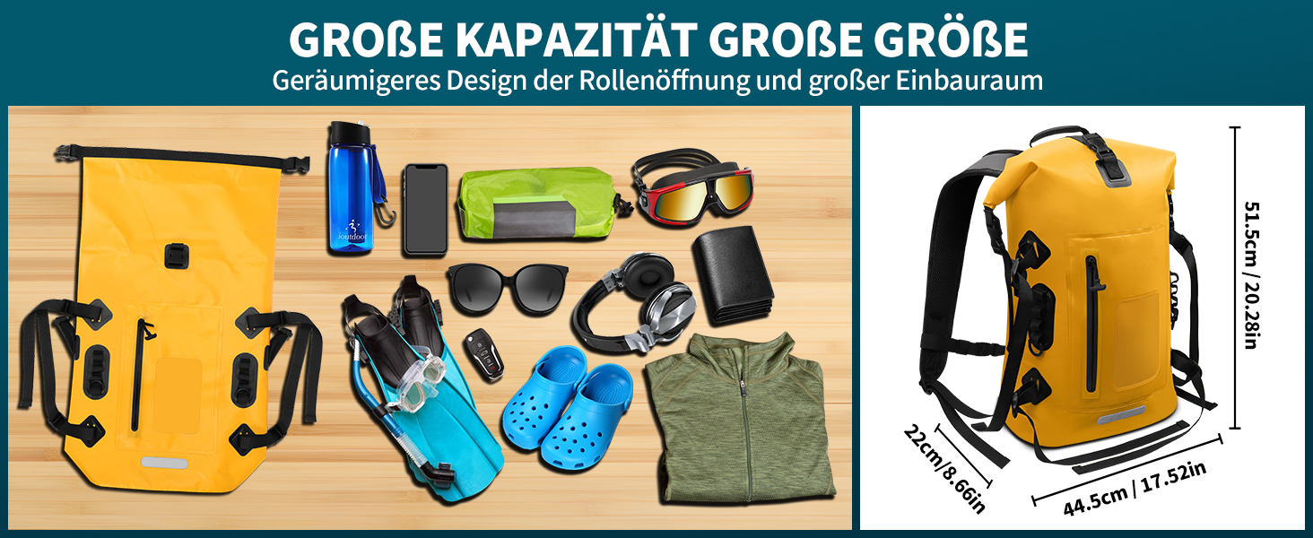 Водонепроникний рюкзак ioutdoor 30-35 л, rolltop, для водних видів спорту, велоспорту та туризму, з м'якими лямками та водонепроникною блискавкою