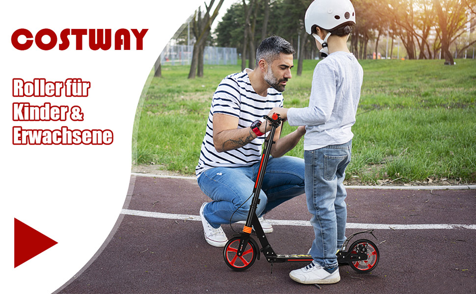COSTWAY Розкладний самокат для дітей та дорослих, чорний. Регульована висота, дзвінок, підставка, ремінь для перенесення, до 100 кг