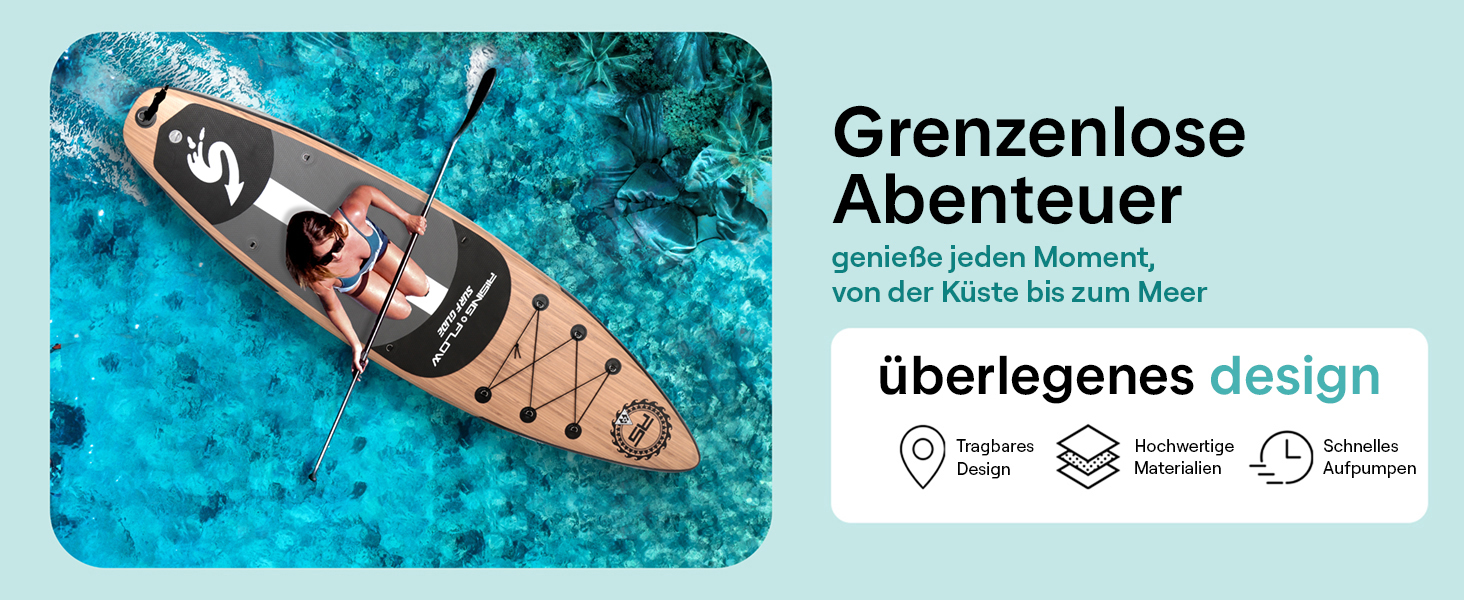 Надувний SUP SereneLife для дорослих та дітей: комплект з веслом, насосом та сумкою. Touring SUP для річки, моря та озера. Максимальне навантаження 155 кг.