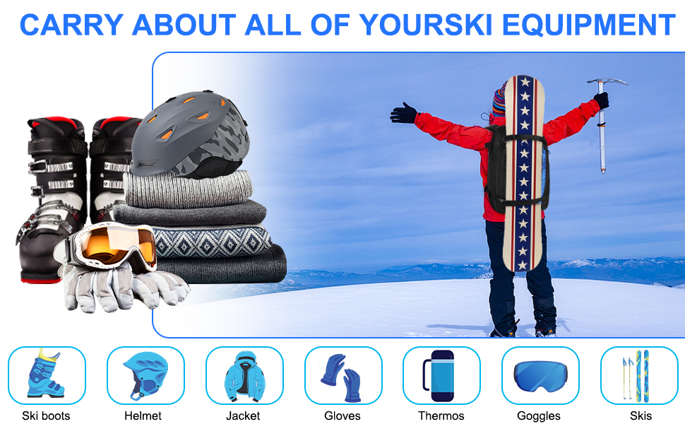Чохол для лижних черевиків, 50 л, рюкзак-дорожник для лиж, 1680D Nylon, водонепроникний, для лиж, шолома, маски, рукавичок, одягу та лижного спорядження, аксесуари для чоловіків, жінок та підлітків