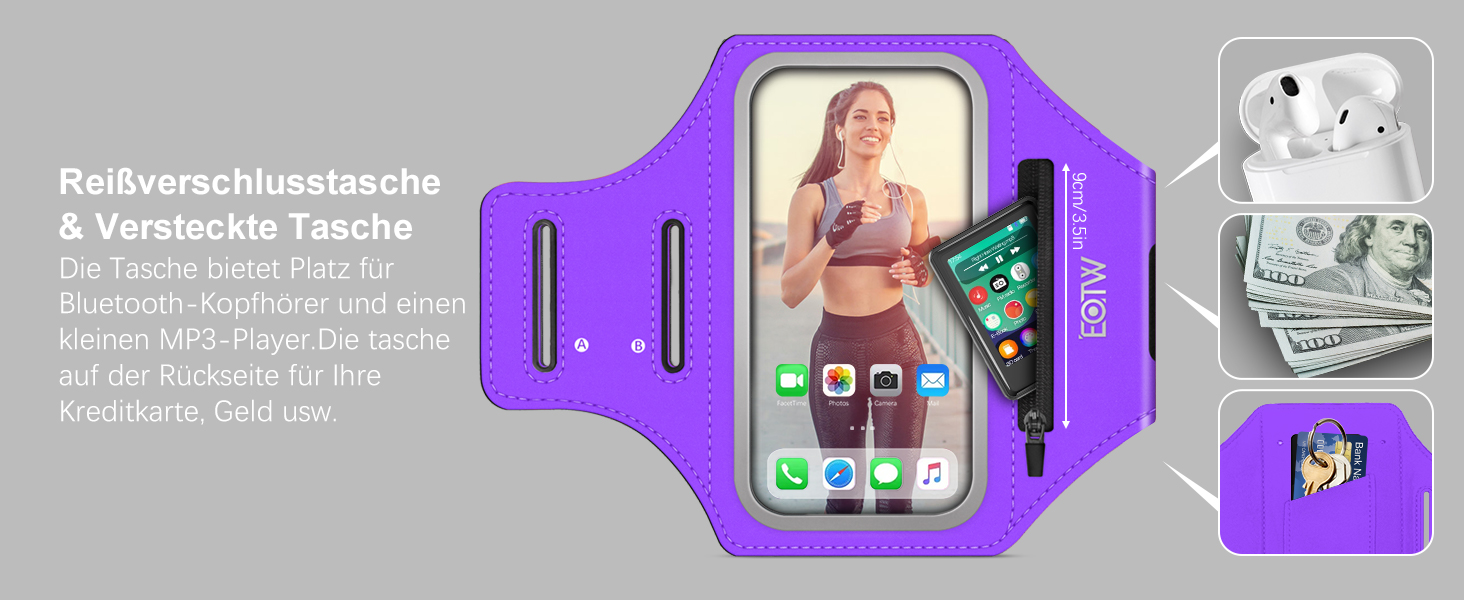 Спортивний браслет для телефону EOTW Joggen: зручна підставка для iPhone/Samsung (5.5-6.0 дюйми) з кишенькою для AirPods