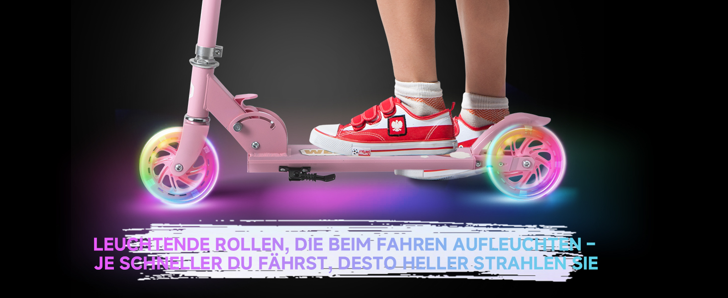 Самокат дитячий Roller 2-колісний, складаний, з LED підсвіткою коліс, регульована висота, чорний, для хлопчиків та дівчаток 3-12 років