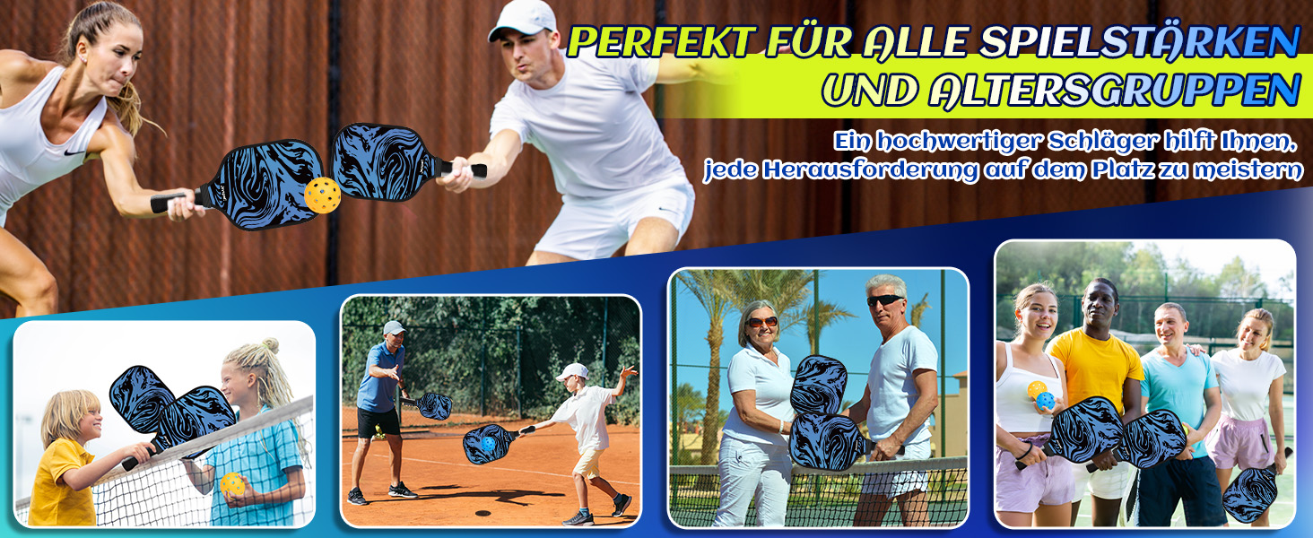 Набір для піклболу JOY SPOT! 2 ракетки, 4 м'ячі, сумка – Легкі ракетки з фібергласовою поверхнею для чоловіків, жінок та початківців – Ідеально для гри в приміщенні та на вулиці