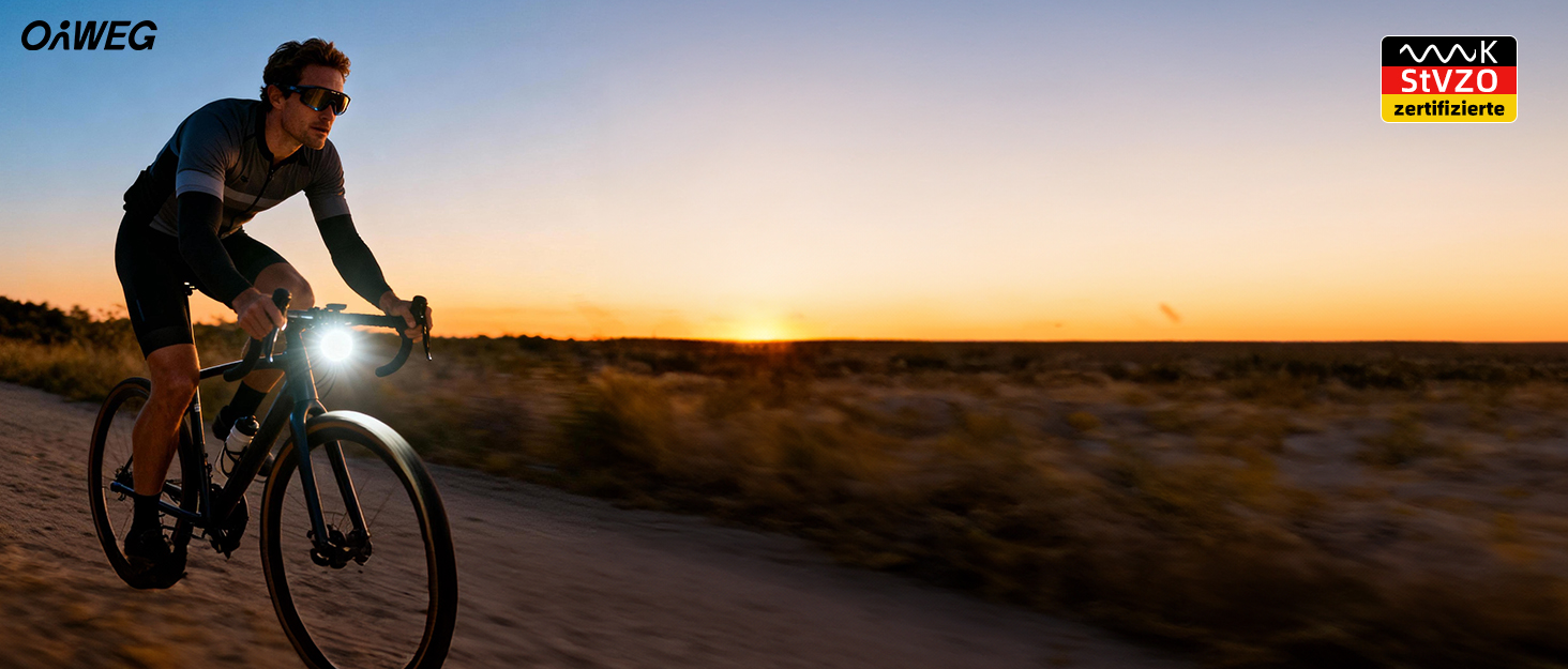 Набір переднього та заднього велоліхтаря з LED, StVZO, USB-C, водонепроникний, 100Lux + гальмівний індикатор, з батареєю