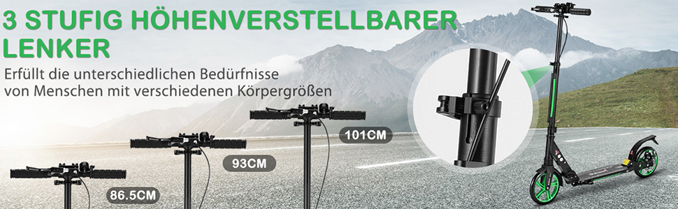 COSTWAY Розкладний самокат для дітей та дорослих, зелений, з дзвіночком та підставкою, до 100 кг