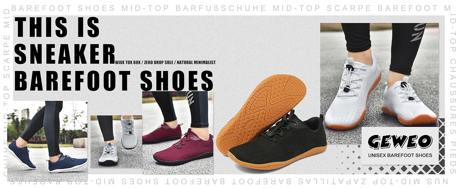 Geweo Взуття для пішохідної ходьби (Barfuss Schuhe) для жінок та чоловіків. Зручні кросівки з широкою передньою частиною, легкі спортивні тапочки для фітнесу, джогінгу, трейлу, хандрі. Zero-Drop підошва, унісекс, розміри 37-47 EU, винно-червоний колір.