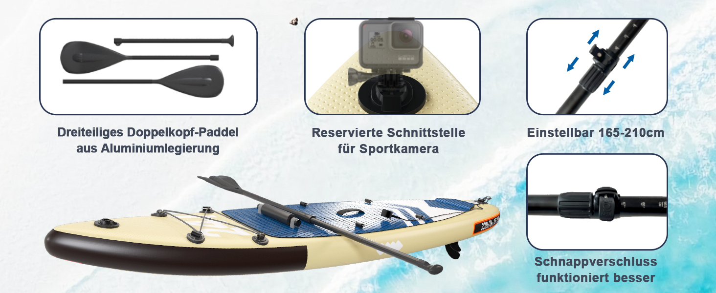 Надувний SUP борд JUMMICO Stand Up Paddle з каяком, 330x76x15 см, до 160 кг, для серфінгу, риболовлі, йоги (Хакі)