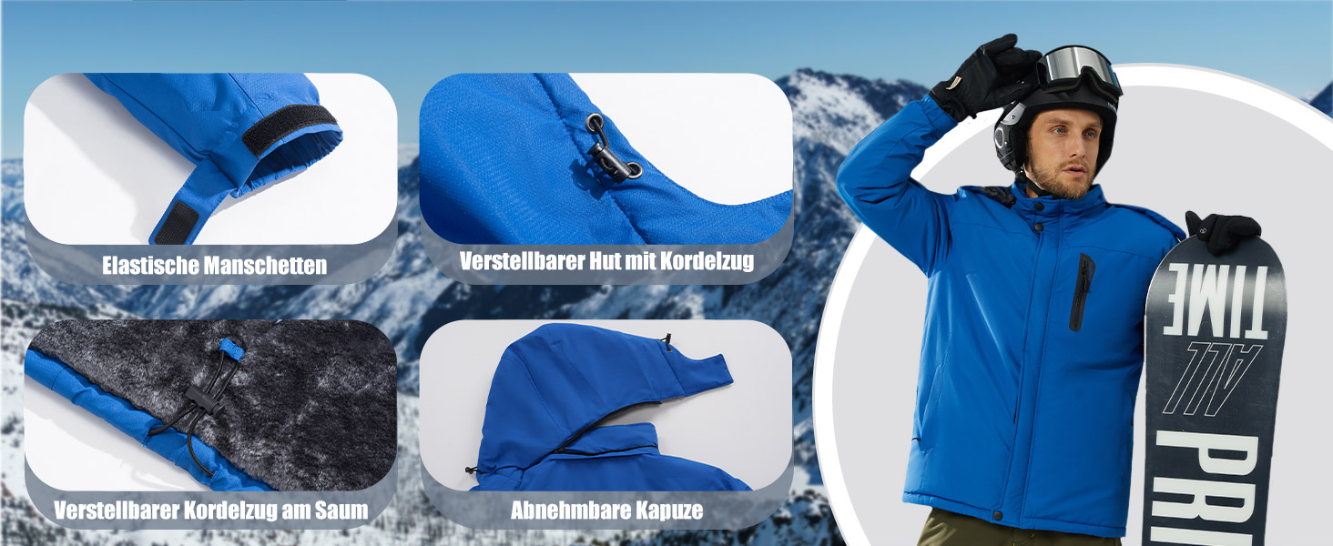 TACVASEN Куртка зимова чоловіча водонепроникна тепла флісова підкладка софтшелл дихаюча функціональна куртка з відстібаною капюшоном XL темно-синій