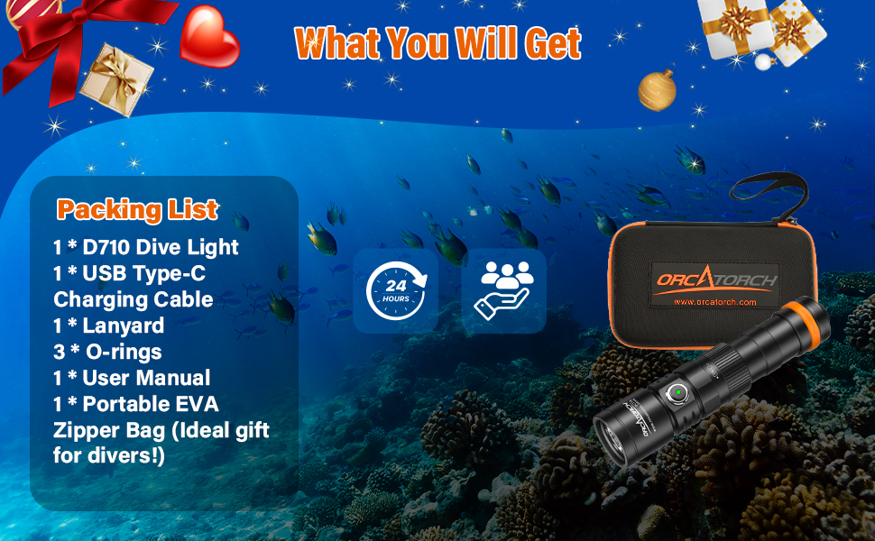 Ліхтар під водою ORCATORCH DC710 LED 3000 люмен, USB-C, IP68, 150м, чорний