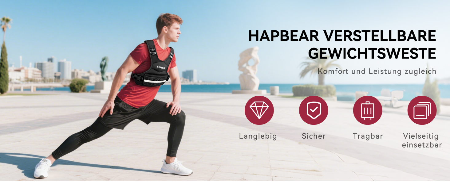 Вага для тренувань HAPBEAR регульована, 1.8–4.5 кг, для чоловіків та жінок, з кишенею для гантелі, ідеальна для фітнесу, силових тренувань, бігу та схуднення, чорна