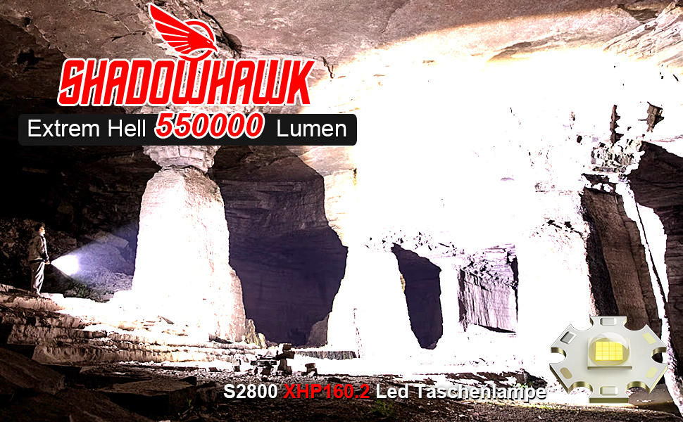 Ліхтар LED Shadowhawk XHP160.2 550000 Lumen, тактичний, USB, IP67, водонепроникний, для кемпінгу та активного відпочинку