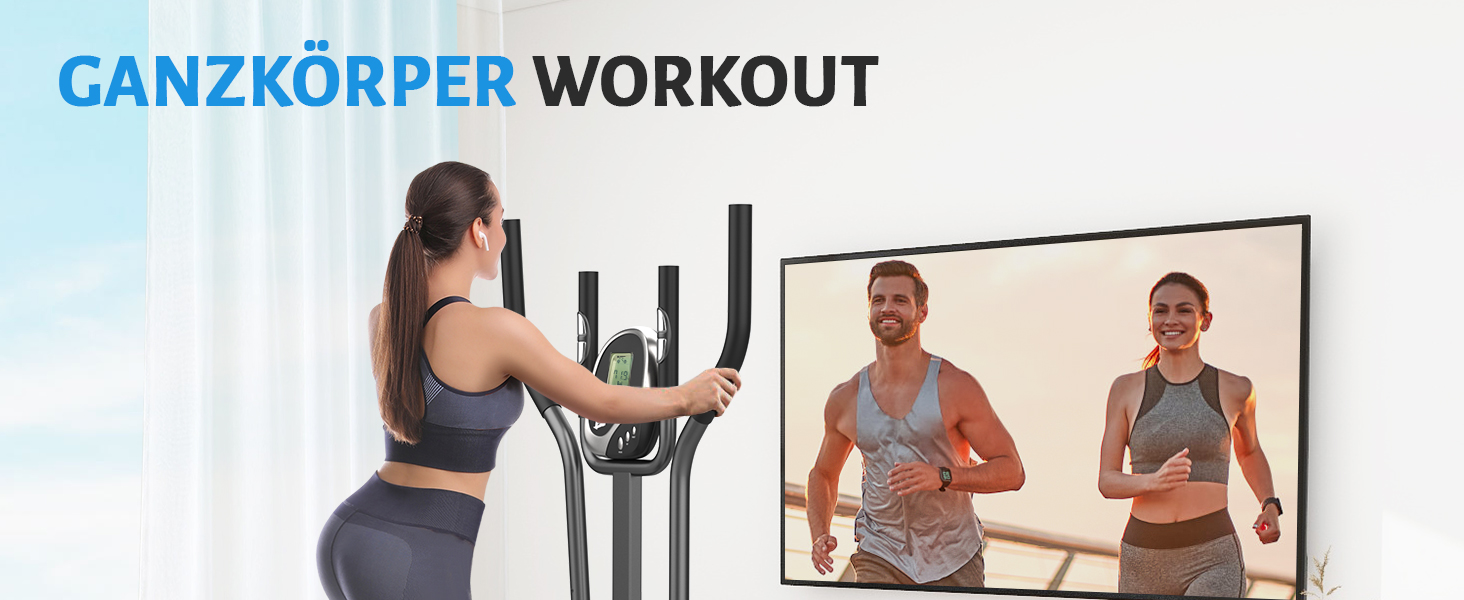 Еліптичний тренажер 2 в 1 з функцією степпера для дому, чорний. З LCD-монітором та регулюванням опору.