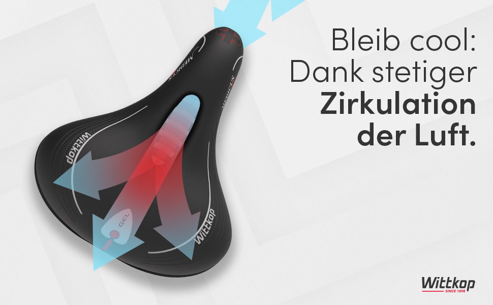 Велосипедне сідло WITTKOP з 3-зонним комфортом та гелевою підкладкою | Зручне сідло для жінок та чоловіків | Модель Büchel Grande Medicus, чорний міський сідло
