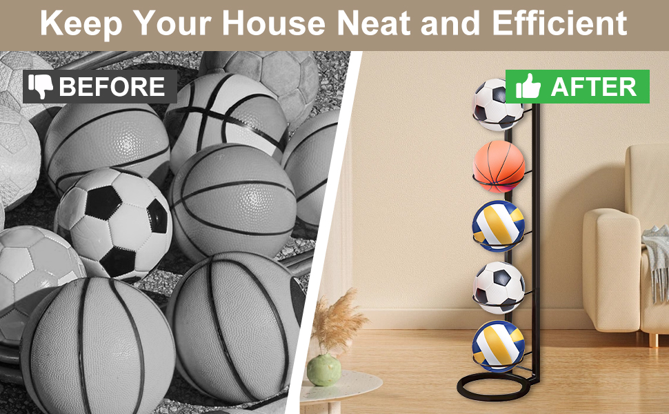 Стійка для зберігання м'ячів Kleemeiero: баскетбольний, футбольний, волейбольний, 5 м'ячів, 23.5 см, білий/чорний