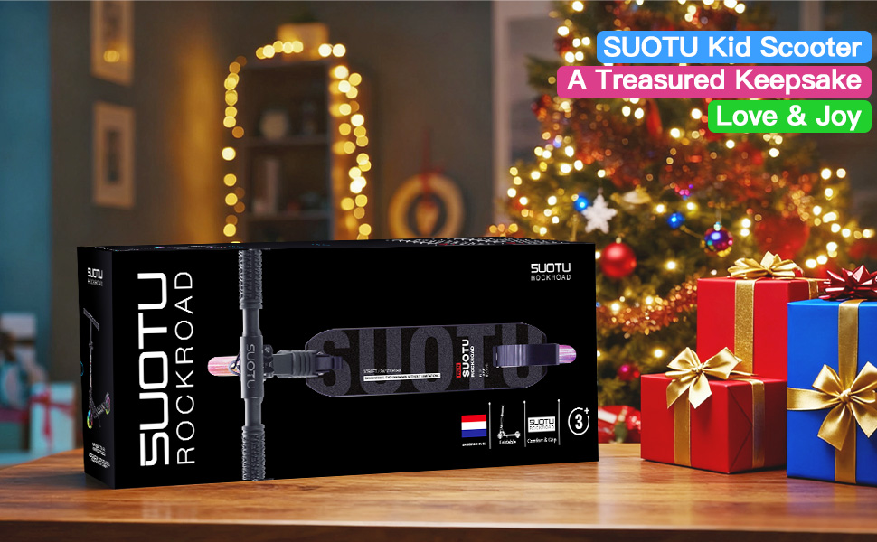 Самокат дитячий SUOTU з колесами 145 мм, до 100 кг, світлодіодами, складаний, регульована висота, для хлопчиків та дівчаток, алюмінієвий, чорний